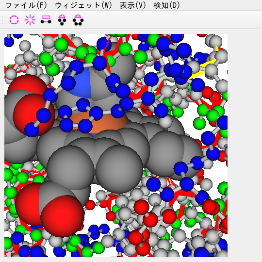 ヘム鉄とヒスチジンの結合部付近