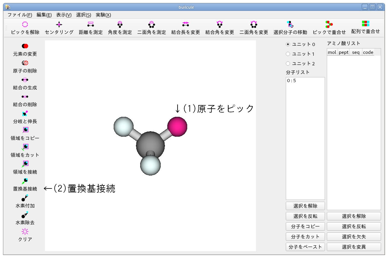 メタンの水素原子をピック