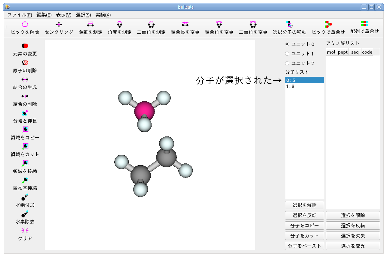 分子の選択を実行